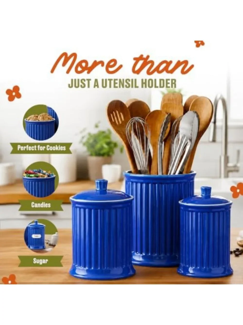Set of 3 Blue Canisters - 88 Oz Kitchen Storage Containers for Home Organization